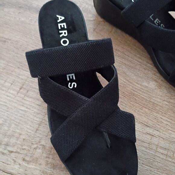 Aerosoles black Ilona Women's Wedge Strappy Cushioned Footbed Sandal 9 Worn Once - Picture 3 of 9